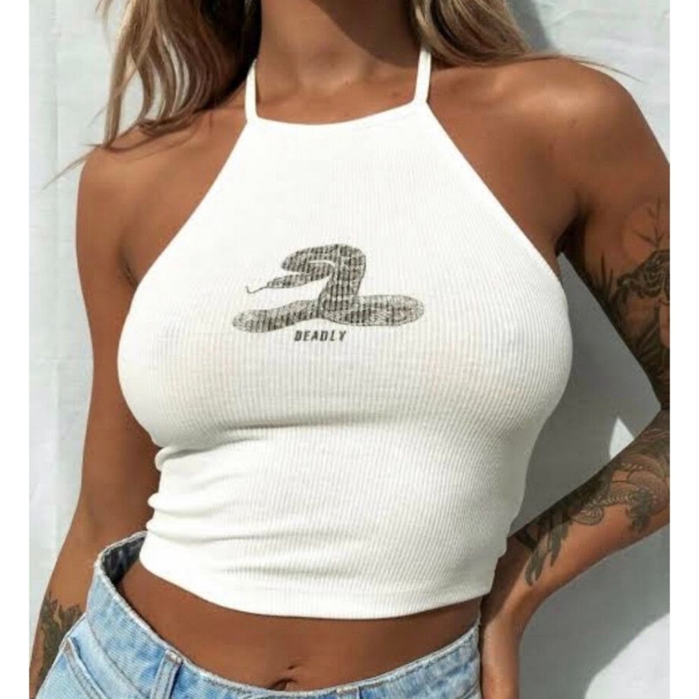Princess Polly White Deadly Snake Halter Top Size 4